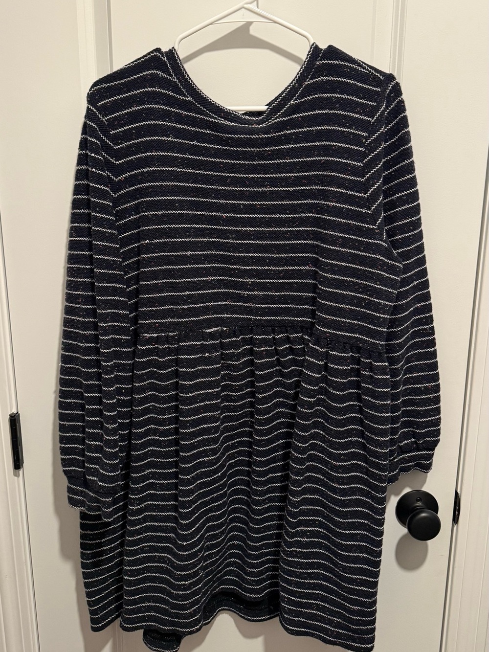 LOFT - Women’s Striped Button Back Dress, XL Navy